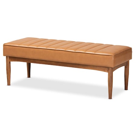 Baxton Studio Daymond Mid-Century Modern Tan Faux Leather and Walnut Brown Finished Wood Dining Bench 186-11354-Zoro
